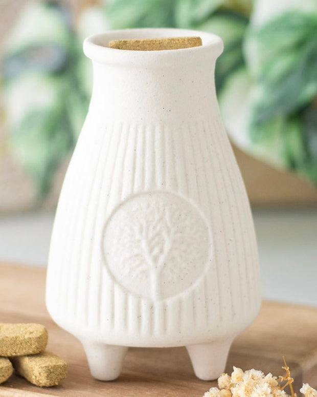 Cream Ribbed Cut Oil Burner and Wax Warmer