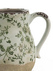 Green and white ceramic leaves jug vase by Clayre & Eef, ideal for home decor with detailed leaf design and smooth finish.