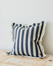 Chloe Navy Blue Square Stripe Scalloped Cushion Cover