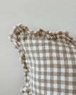 Brown square gingham cushion cover with soft furnishings style from Ellenvale Trade, featuring a classic checkered pattern.