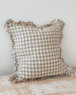 Brown square gingham cushion cover by Ellenvale Trade, soft furnishings, featuring a classic checkered pattern and plush fabric.