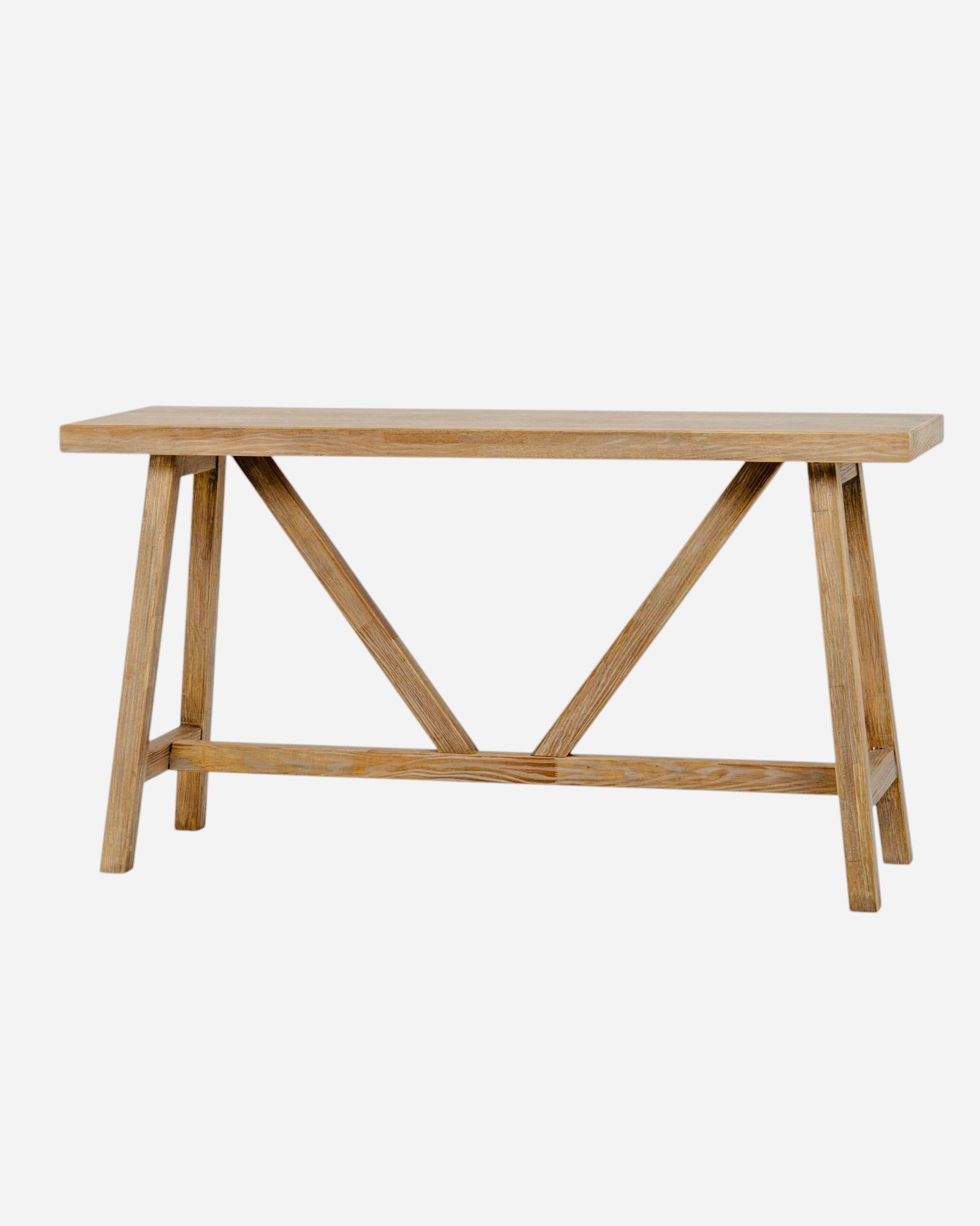 Wooden console table from Hill Interiors' Haldon Collection, showcasing a sleek design with a smooth wood finish.