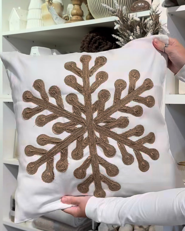 Brown Snowflake Embroidered Cushion Cover