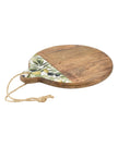 Olive pattern Mango wood and melamine round chopping board for kitchen and dining, crafted by Candlelight Products Ltd.