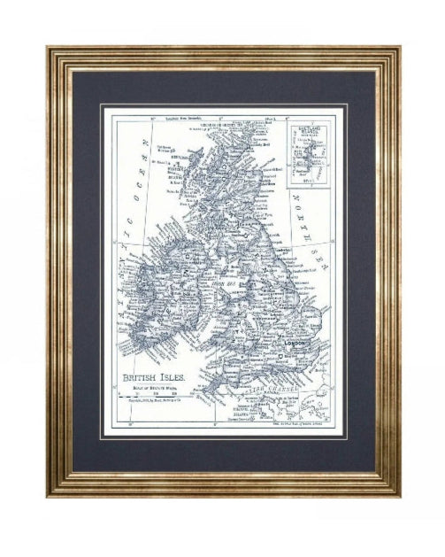Framed map of the British Isles on a white background