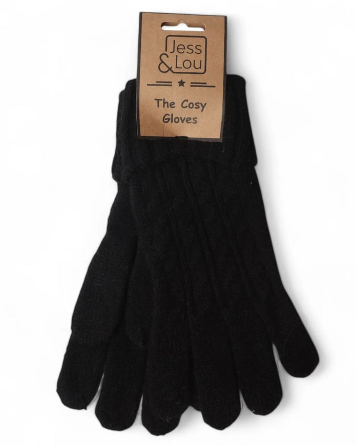 Black Cosy Cable Knit Gloves