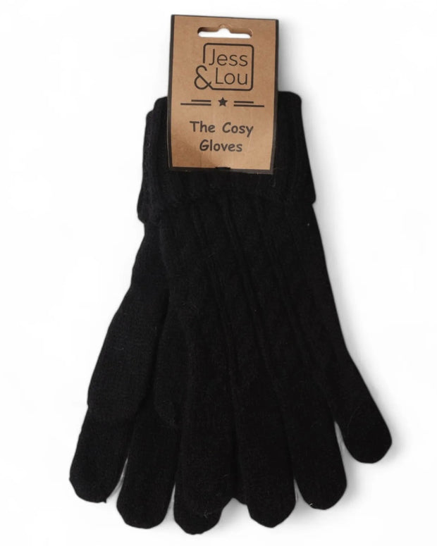Black Cosy Cable Knit Gloves