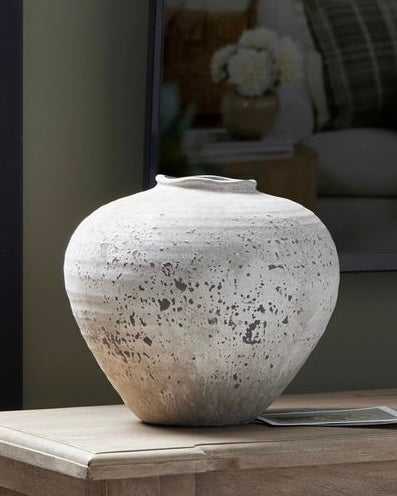 Hill Interiors rustic stone vase with a matte neutral finish, showcasing a textured, full-size view of the vases for home decor.
