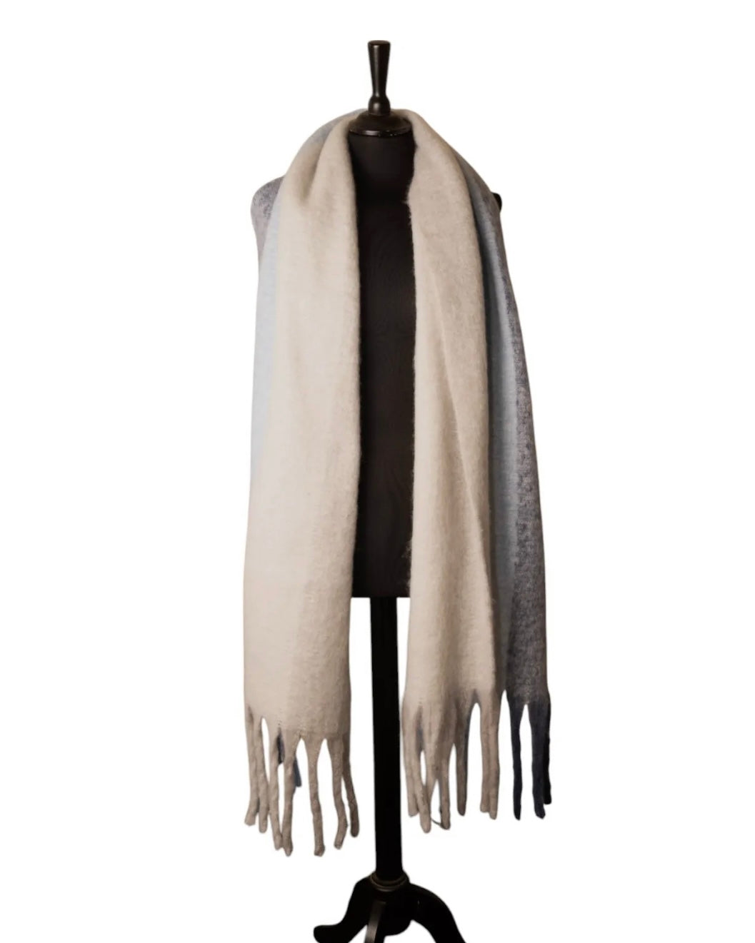 Grey & Blues Striped Chunky Winter Scarf