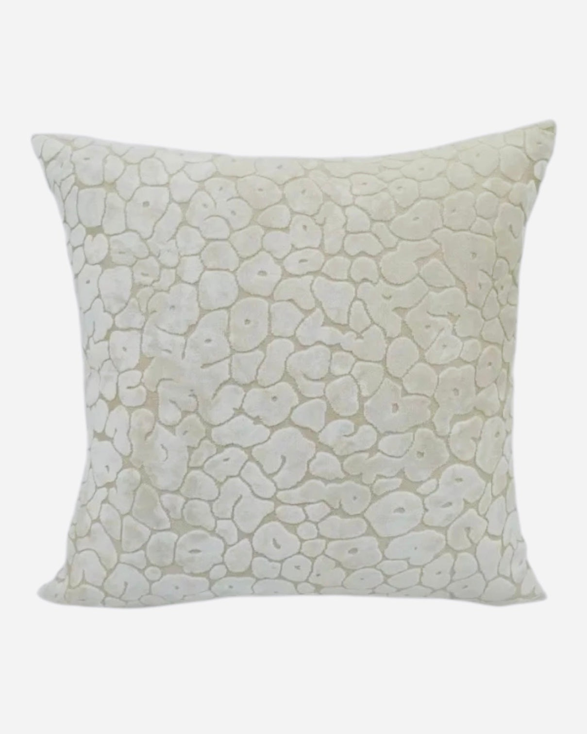 Cream velvet cushion cover with leopard print design from Malini, showcasing soft, plush fabric and stylish neutral pattern.