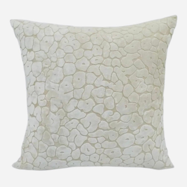 Cream velvet cushion cover with leopard print design from Malini, showcasing soft, plush fabric and stylish neutral pattern.