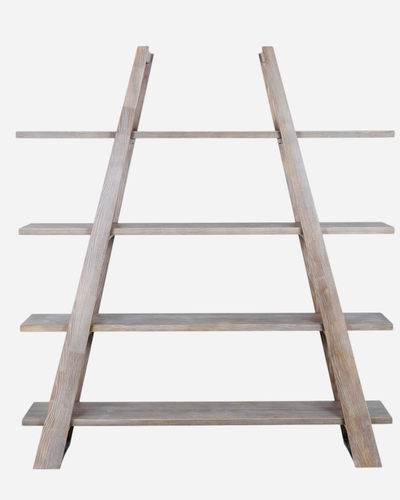 Haldon Collection 4-shelf apex shelving unit by Hill Interiors, showcasing a modern wooden furniture piece with four open shelves.