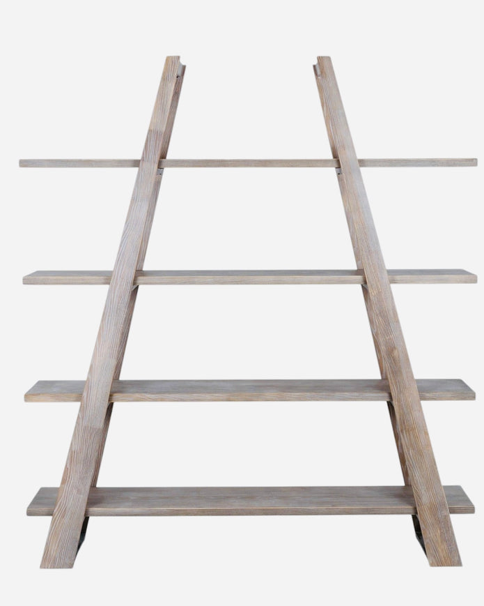 Haldon Collection 4-shelf apex shelving unit by Hill Interiors, showcasing a modern wooden furniture piece with four open shelves.
