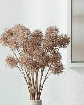 Artificial brown neutral pom pom stem from Coach House, featuring soft pom poms on a realistic plant stem for decorative use.