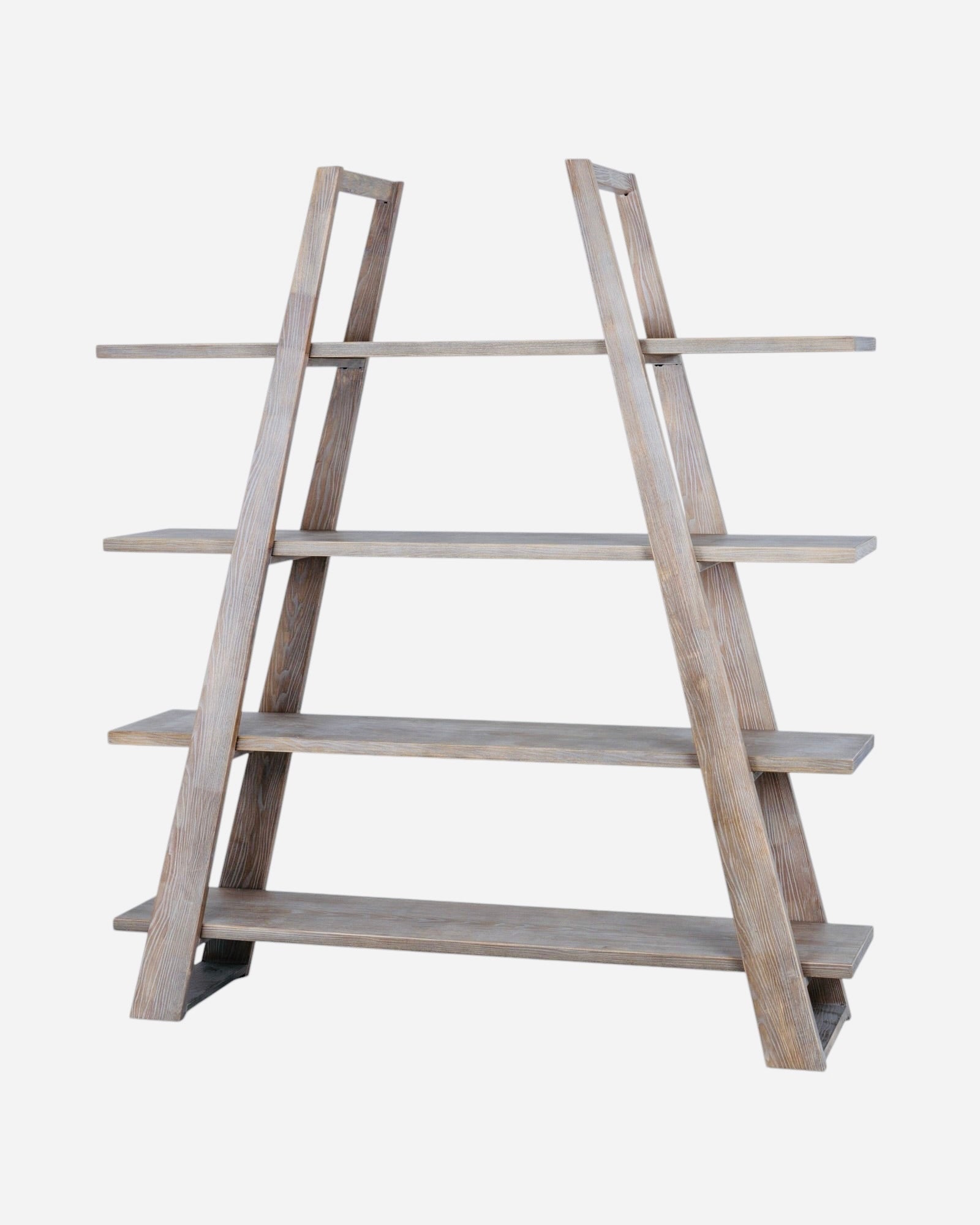 Hill Interiors Haldon Collection 4 Shelf Apex Shelving Unit showing wooden shelves and metal frame in a modern furniture setting.