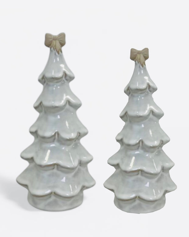 Stone Glazed Ceramic Christmas Tree with Cream Bow on Top