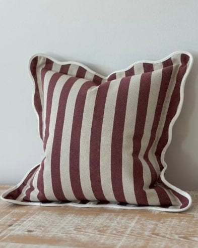 Chloe Burgundy Square Stripe Scalloped Cushion Cover