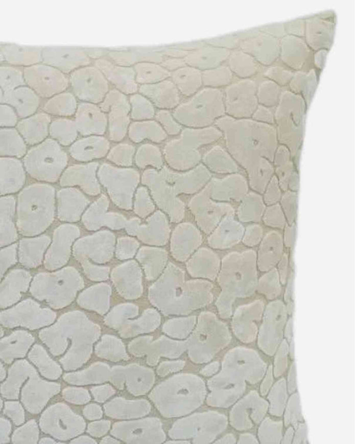 Malini neutral cream leopard print velvet cushion cover for soft furnishings, featuring a plush, textured fabric design.