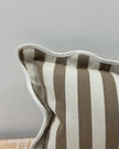 Chloe Brown rectangle scalloped cushion cover with stripe pattern, soft furnishing by Ellenvale Trade, featuring a textured fabric design.