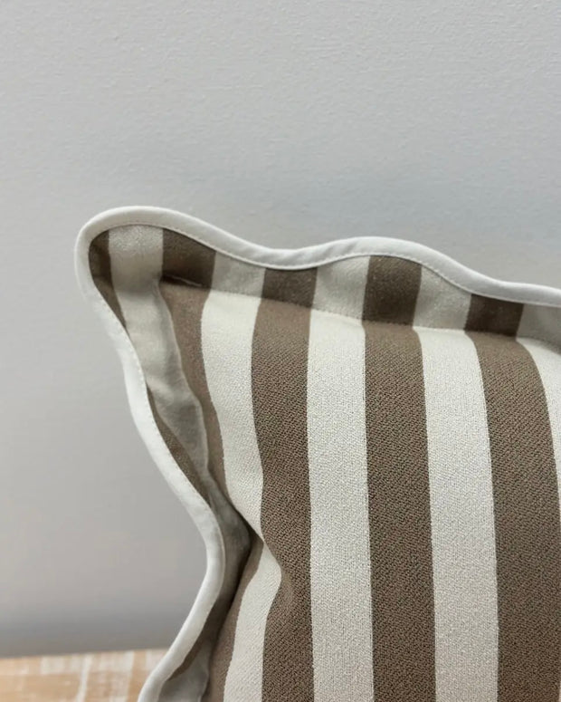 Chloe Brown rectangle scalloped cushion cover with stripe pattern, soft furnishing by Ellenvale Trade, featuring a textured fabric design.