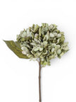 Artificial short sage green hydrangea stem from Starlight Express, featuring realistic green hydrangea blossoms and foliage.