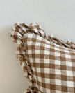 Hallie Brown Rectangle Gingham Cushion Cover by Ellenvale Trade, soft furnishings with classic brown and white gingham pattern.