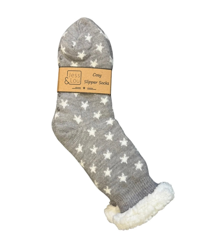 Cosy Slipper Socks - Grey Star