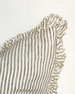 Hailie Olive Green Pinstripe Ruffled Edge Linen Cushion Cover