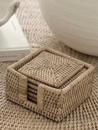 Artisan Weave - Rattan Square Coaster Set & Holder