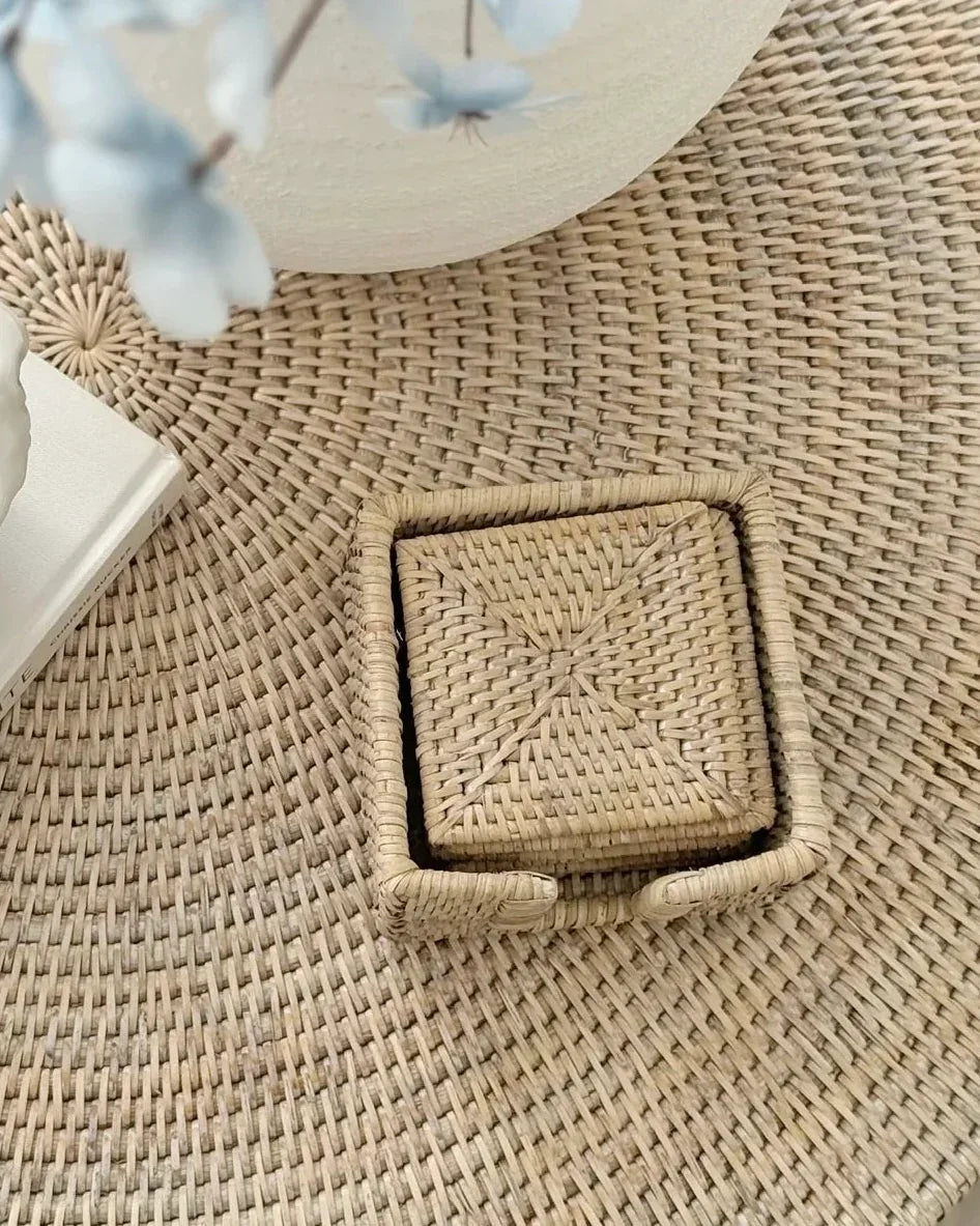 Artisan Weave - Rattan Square Coaster Set & Holder