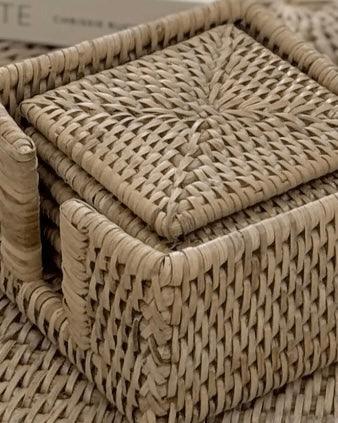 Artisan Weave - Rattan Square Coaster Set & Holder