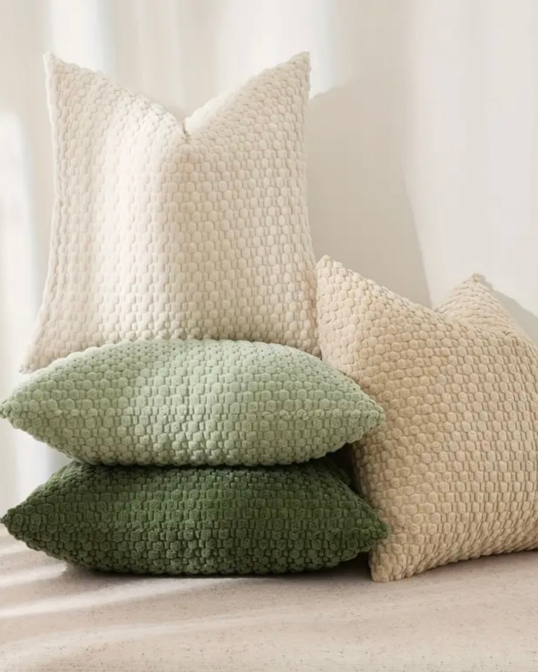 Cream Honeycomb Woven Design Cushion Cover - PRE ORDER TWO WEEK DELIVERY