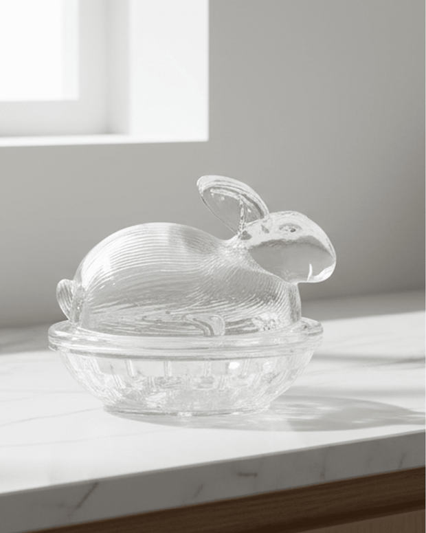 Glass Bunny Rabbit Oval Jar