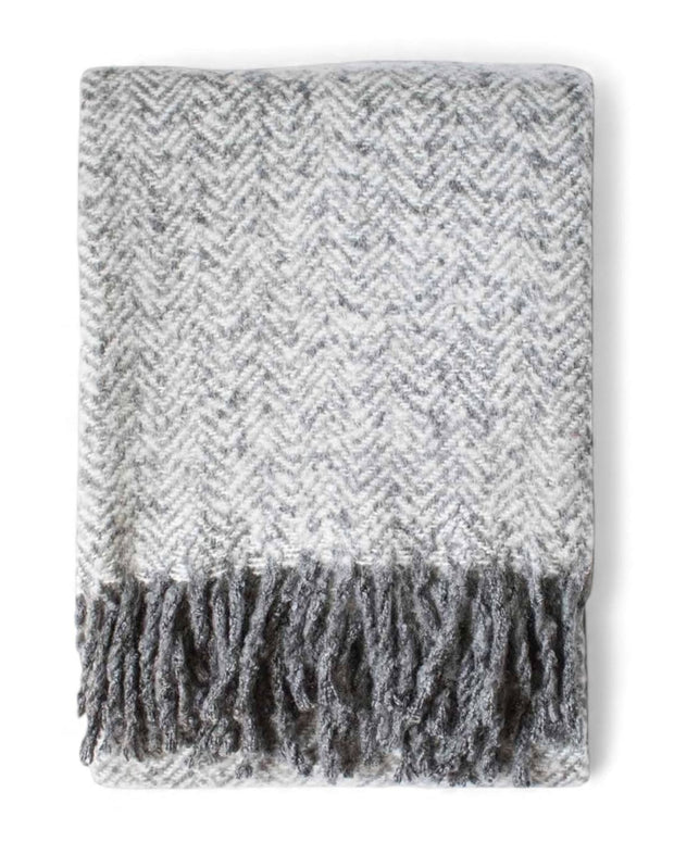 Grey Herringbone Faux Mohair Throw