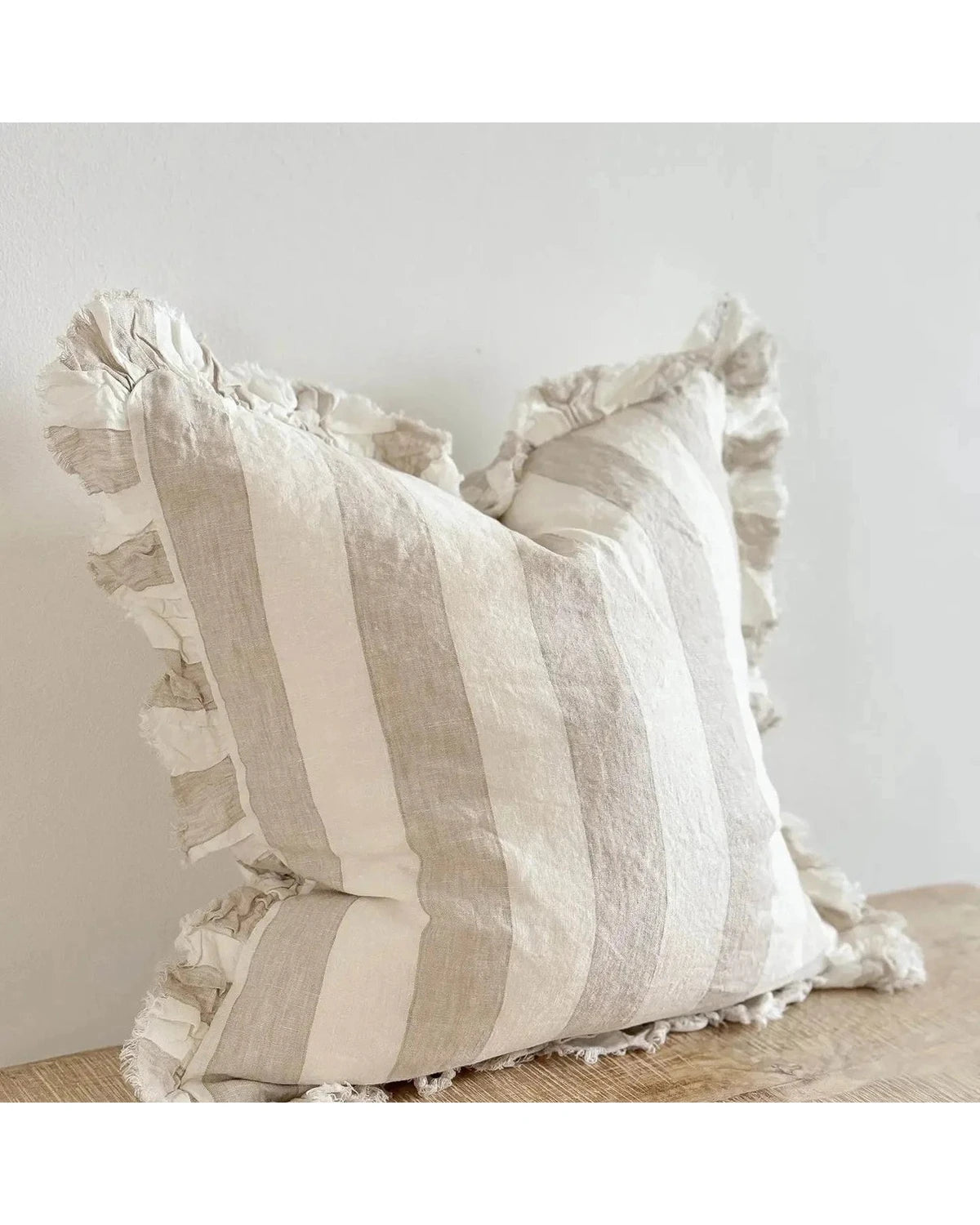 Hallie Beige And White Wide Stripe Cotton Blend Cushion Cover - Soft FurnishingsSoft Furnishings - Lulu Loves Home