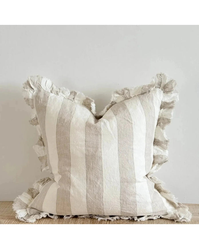 Hallie Beige And White Wide Stripe Cotton Blend Cushion Cover - Soft FurnishingsSoft Furnishings - Lulu Loves Home