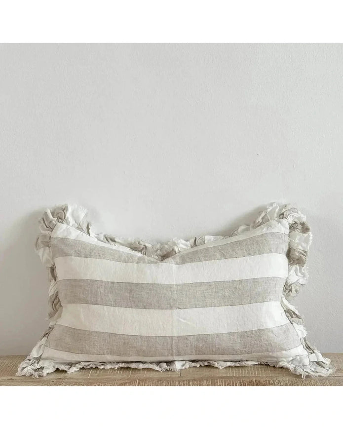 Hallie Beige And White Wide Stripe Cotton Blend Cushion Cover - Soft FurnishingsSoft Furnishings - Lulu Loves Home
