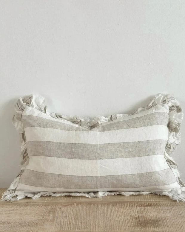 Hallie Beige And White Wide Stripe Rectangle Cotton Blend Cushion Cover