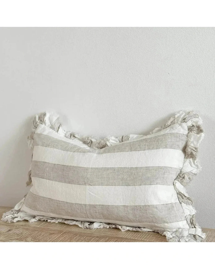 Hallie Beige And White Wide Stripe Cotton Blend Cushion Cover - Soft FurnishingsSoft Furnishings - Lulu Loves Home