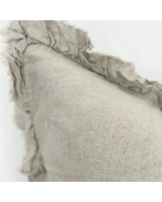 Hallie Beige Linen Ruffled Edge Cushion Cover - Soft FurnishingsSoft Furnishings - Lulu Loves Home