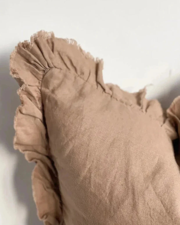 Hallie Coffee Brown Ruffle Linen Blend Cushion Cover - Soft FurnishingsSoft Furnishings - Lulu Loves Home