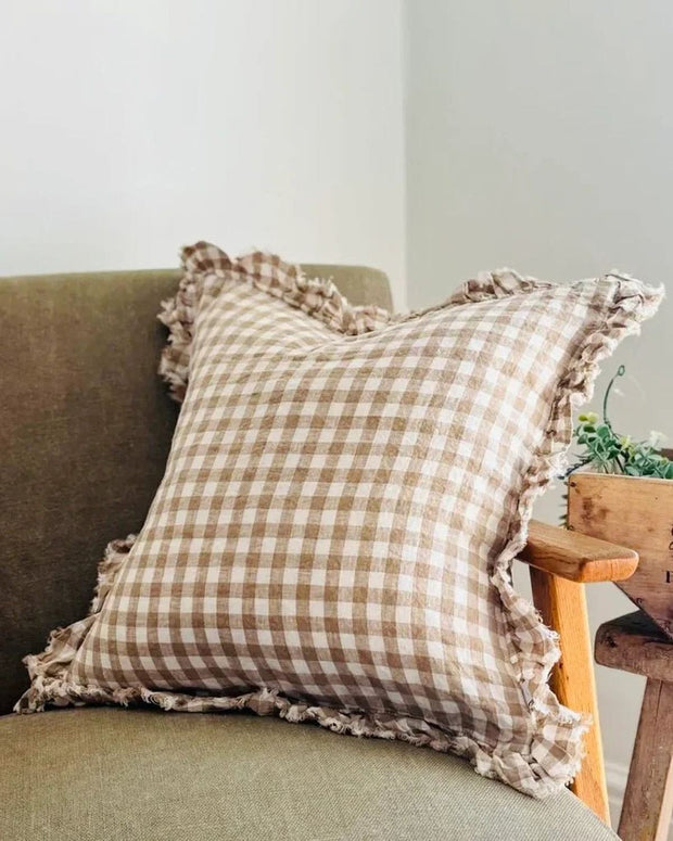 Hallie Light Brown Gingham Cushion Cover 45 x 45 cm - Soft FurnishingsSoft Furnishings - Lulu Loves Home