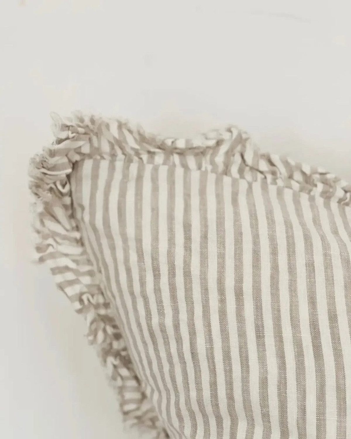 Hallie Beige And White Ruffle Neutral Pinstripe Luxury Cotton Blend Cushion Cover - Soft FurnishingsSoft Furnishings - Lulu Loves Home