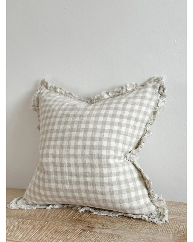 Hallie Neutral Beige And White Gingham Luxury Cotton Blend Cushion Cover - 53cm x 53cm - Soft FurnishingsSoft Furnishings - Lulu Loves Home