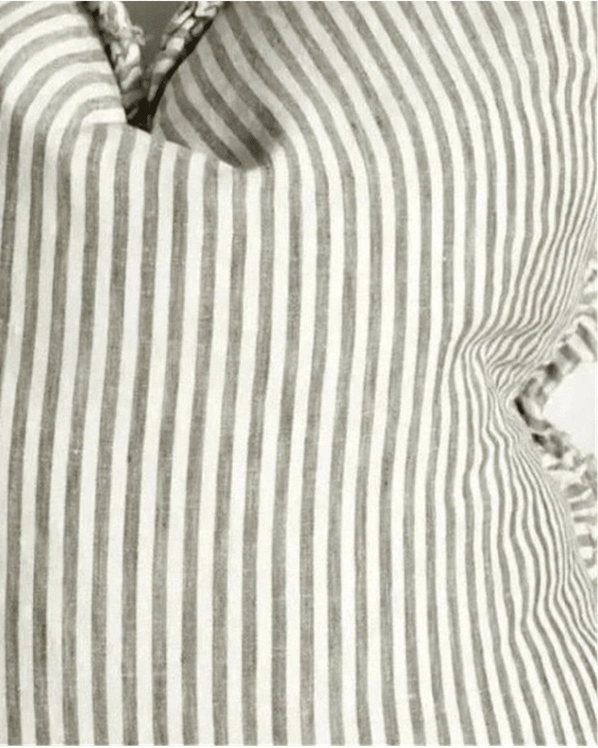 Hallie Olive Green Square Pinstripe Ruffled Linen Cushion Cover