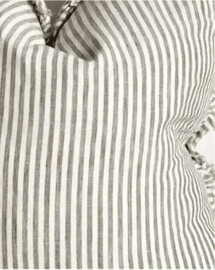 Hallie Olive Green Square Pinstripe Ruffled Linen Cushion Cover