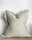 Hallie Olive Green Square Pinstripe Ruffled Linen Cushion Cover