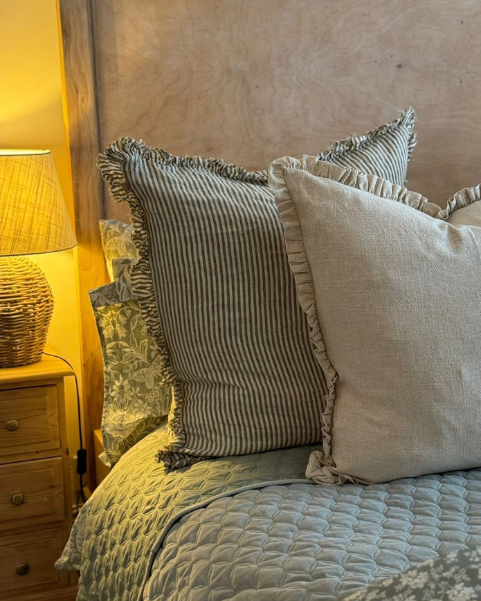 Hallie Olive Green Extra Large Square Pinstripe Linen Cushion Cover