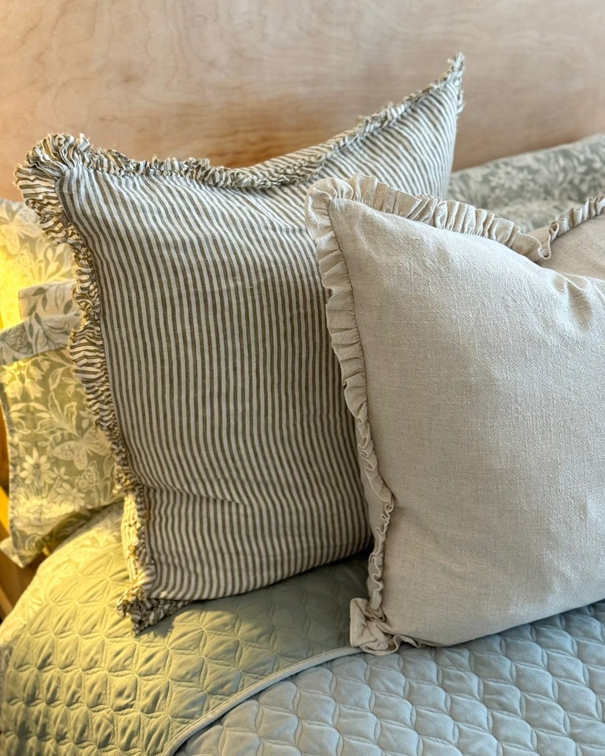 Hallie Olive Green Extra Large Square Pinstripe Linen Cushion Cover