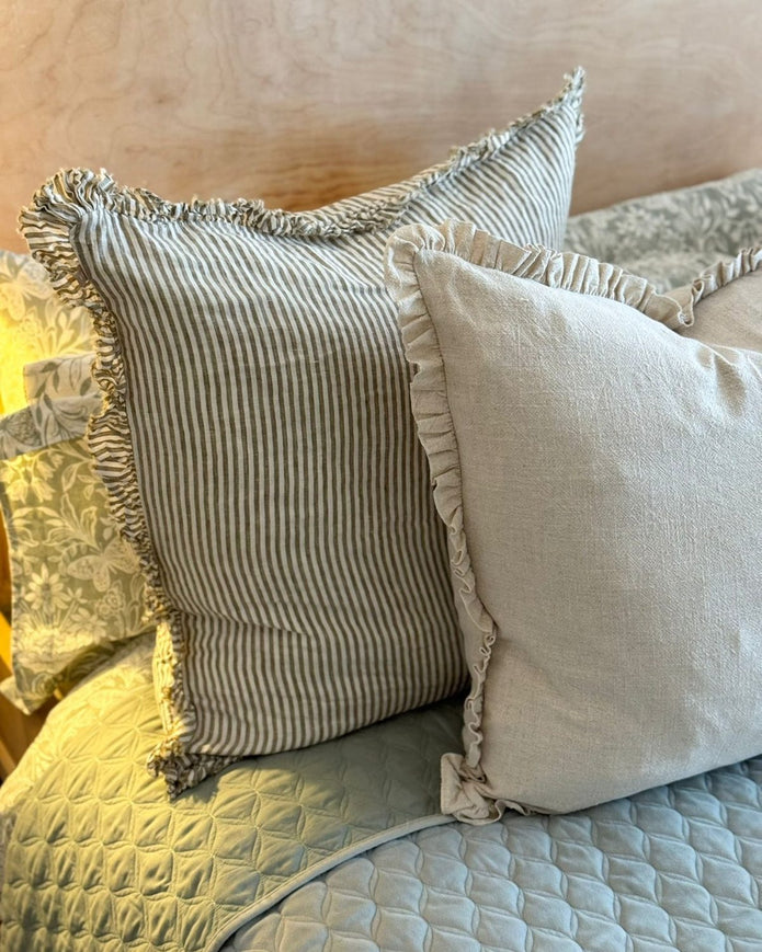 Hallie Olive Green Extra Large Square Pinstripe Linen Cushion Cover